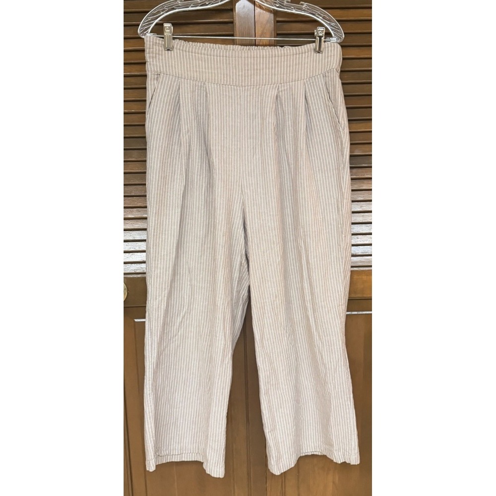 Kourt Striped Linen Blend Wide Leg Pants Womens Large Coastal Cottagecore Boho